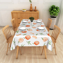 Lofaris Watercolor Peach Fruit Rectangle Tablecloth Fresh Green Leaf Dining Table Cover for Kitchen