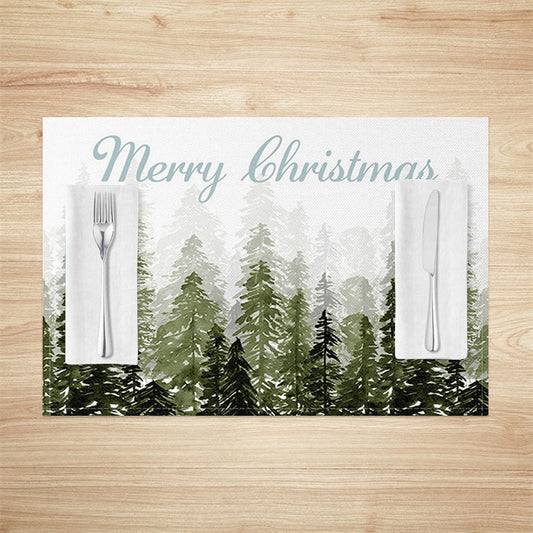 Lofaris Watercolor Pine Forest Christmas Set Of 4 Placemats