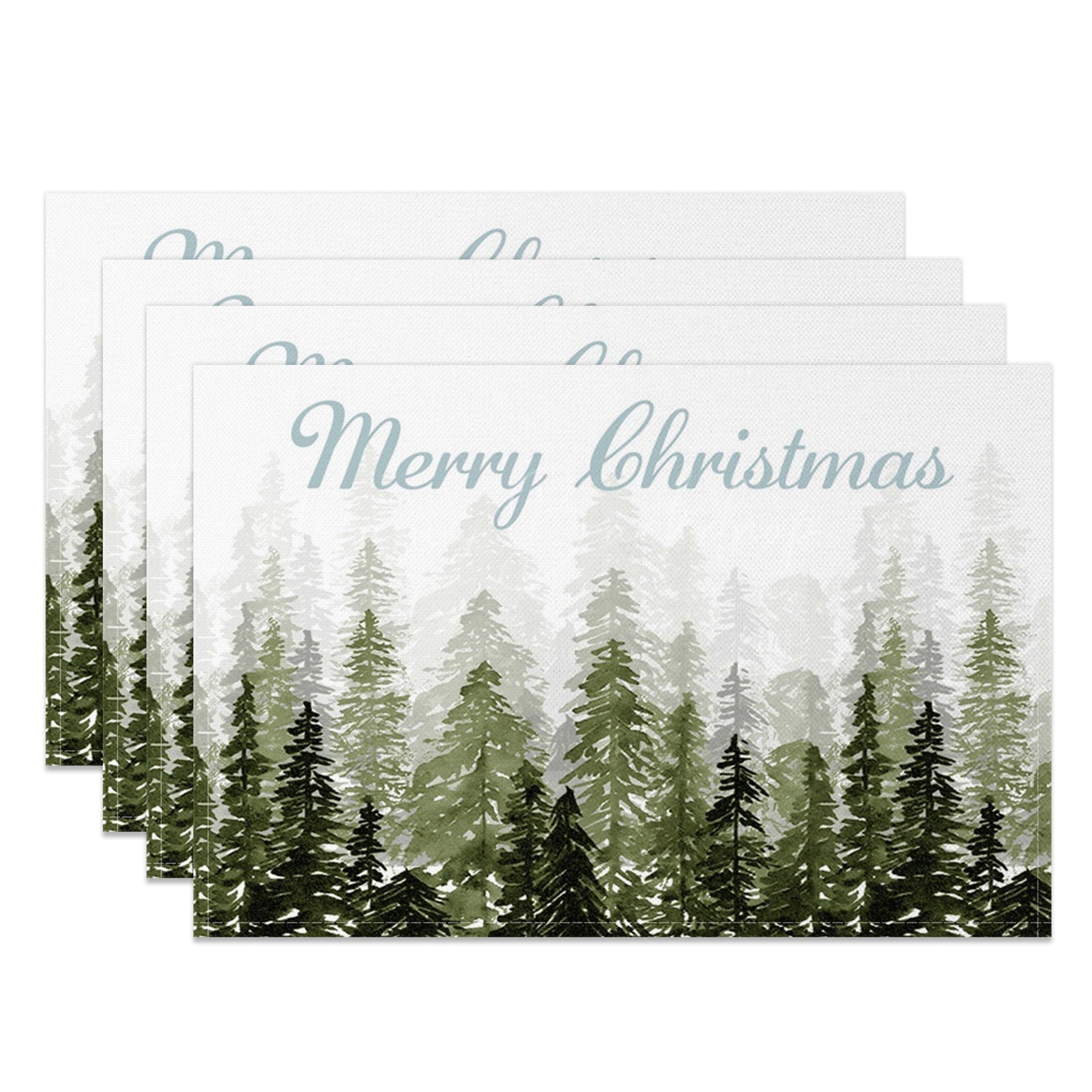 Lofaris Watercolor Pine Forest Christmas Set Of 4 Placemats