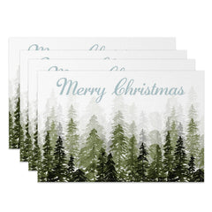 Lofaris Watercolor Pine Forest Christmas Set Of 4 Placemats