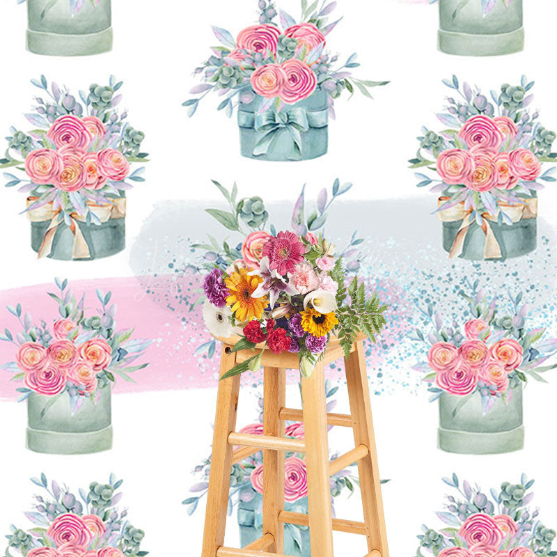 Lofaris Watercolor Pink Bouquets Pots Floral Photo Backdrop
