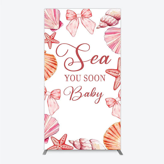 Lofaris Watercolor Pink Seashell and Starfish Rectangle Backdrop Sea You Soon Baby Shower Party Decoration