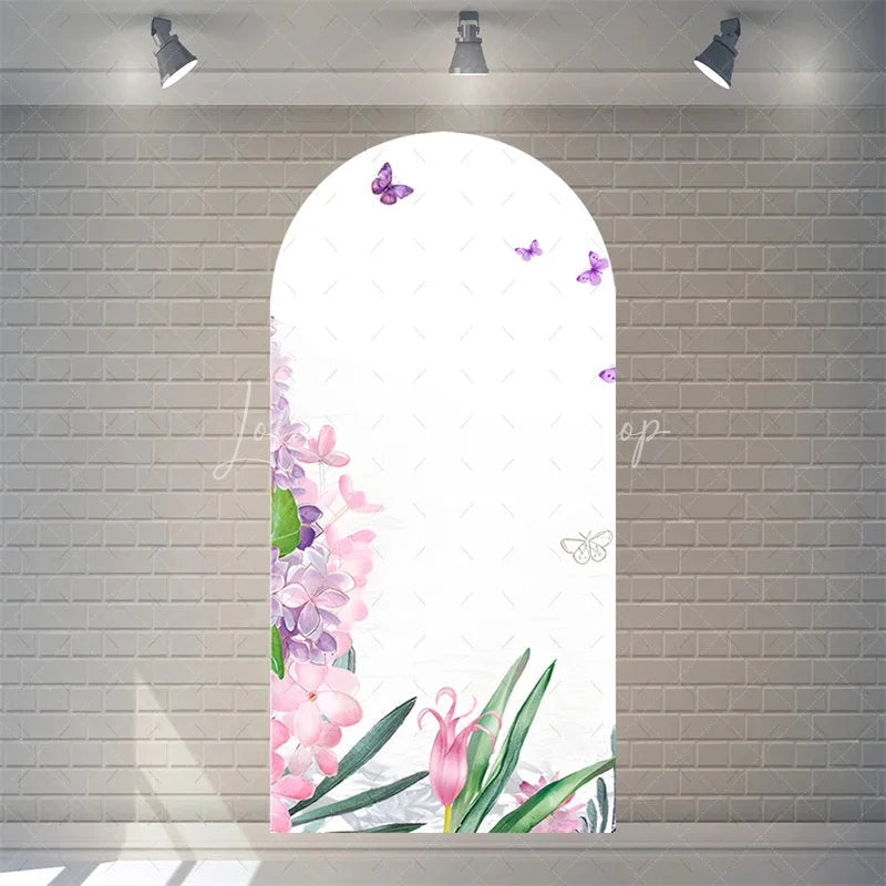 Lofaris Watercolor Purple Floral Arch Backdrop Pink Rose Flower Background for Wedding Party