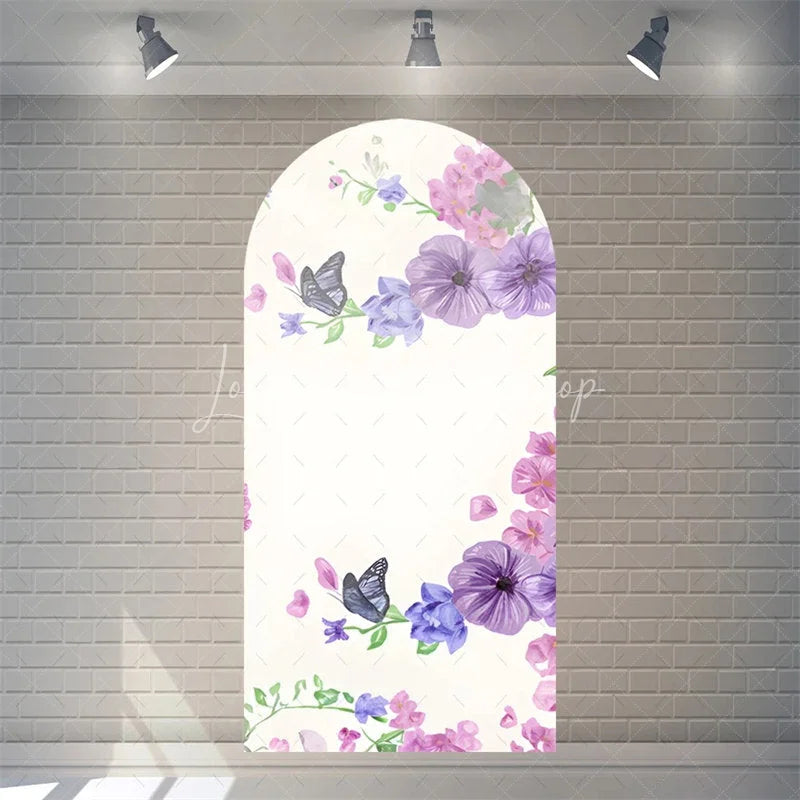 Lofaris Watercolor Purple Floral Arch Backdrop Pink Rose Flower Background for Wedding Party