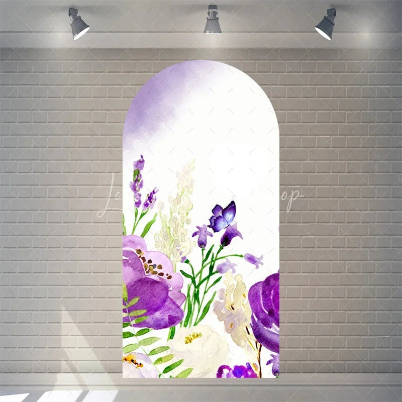 Lofaris Watercolor Purple Floral Arch Backdrop Pink Rose Flower Background for Wedding Party