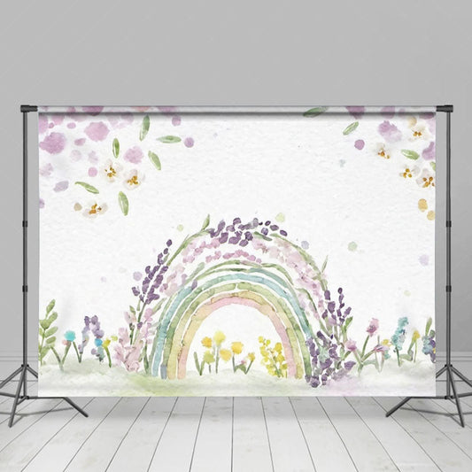 Lofaris Watercolor Rainbow Floral Plant Cake Smash Backdrop