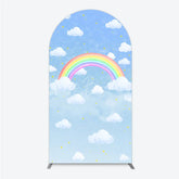 Lofaris Watercolor Rainbow in the Sky Arch Backdrop Pastel Clouds and Stars Baby Shower or Birthday Photo Booth Decor