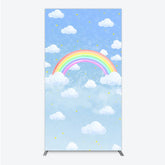 Lofaris Watercolor Rainbow in the Sky Rectangle Backdrop Pastel Clouds and Stars Baby Shower or Birthday Photo Booth Decor