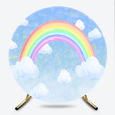 Lofaris Watercolor Rainbow in the Sky Round Backdrop Pastel Clouds and Stars for Birthday Baby Shower Photo Booth Decor