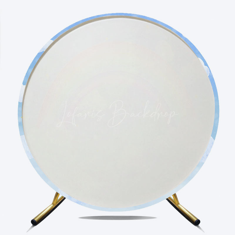 Lofaris Watercolor Rainbow in the Sky Round Backdrop Pastel Clouds and Stars for Birthday Baby Shower Photo Booth Decor