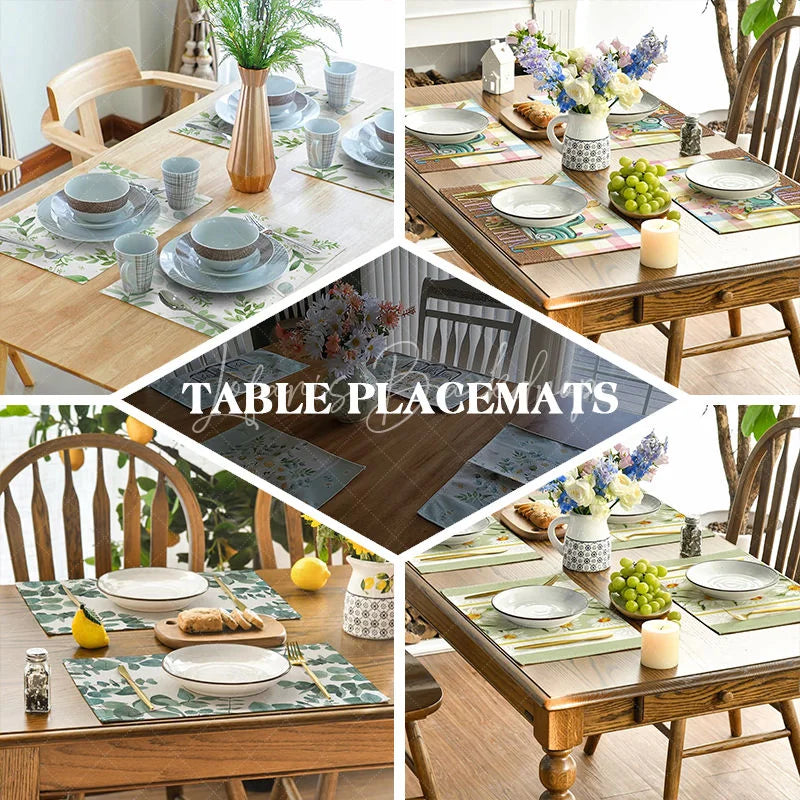 Lofaris Watercolor Ramadan Moon and Flowers Set of 4 Placemats Boho Floral Eid Mubarak Dining Table Mats for Home