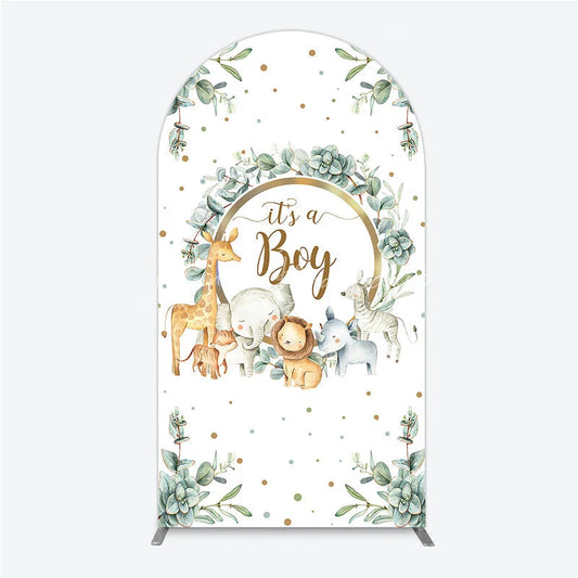Lofaris Watercolor Safari Animals It’s a Boy Arch Backdrop Kit Eucalyptus Greenery Baby Shower Party Decor
