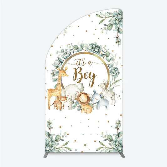 Lofaris Watercolor Safari Animals It’s a Boy Half Moon Arch Backdrop Kit Eucalyptus Greenery Baby Shower Party Decor