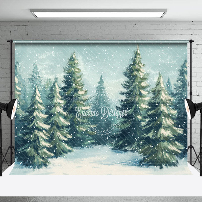 Lofaris Watercolor Snowflake Pine Forest Winter Backdrop