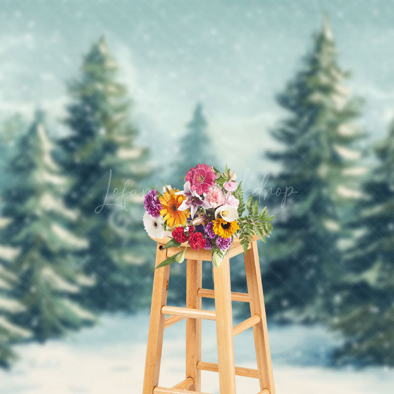 Lofaris Watercolor Snowflake Pine Forest Winter Backdrop