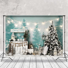 Lofaris Watercolor Trees Winter Kisses Christmas Backdrop
