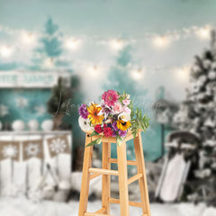 Lofaris Watercolor Trees Winter Kisses Christmas Backdrop