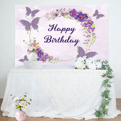 Lofaris Watercolor Violet Floral Butterfly Birthday Backdrop