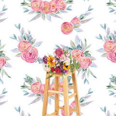 Lofaris Watercolor White Pink Rose Leaves Photo Backdrop