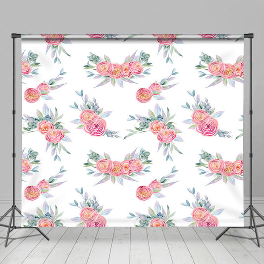 Lofaris Watercolor White Pink Rose Leaves Photo Backdrop