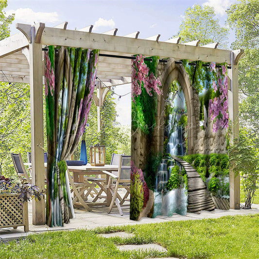 Lofaris Waterfall Bridge Waterproof Printed Outdoor Curtains