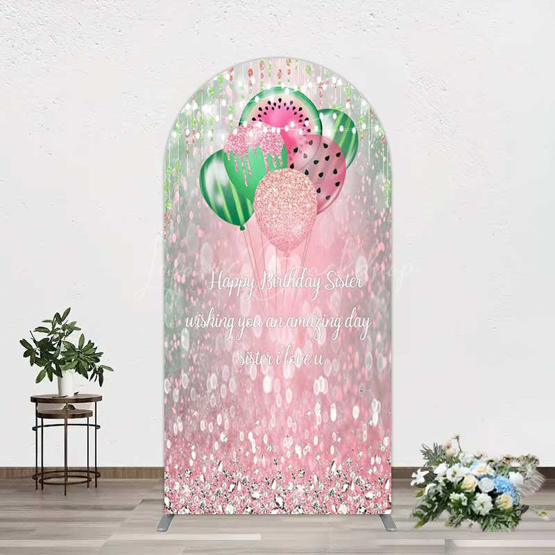 Lofaris Watermelon Balloons Pink Glitter Birthday Arch Backdrop