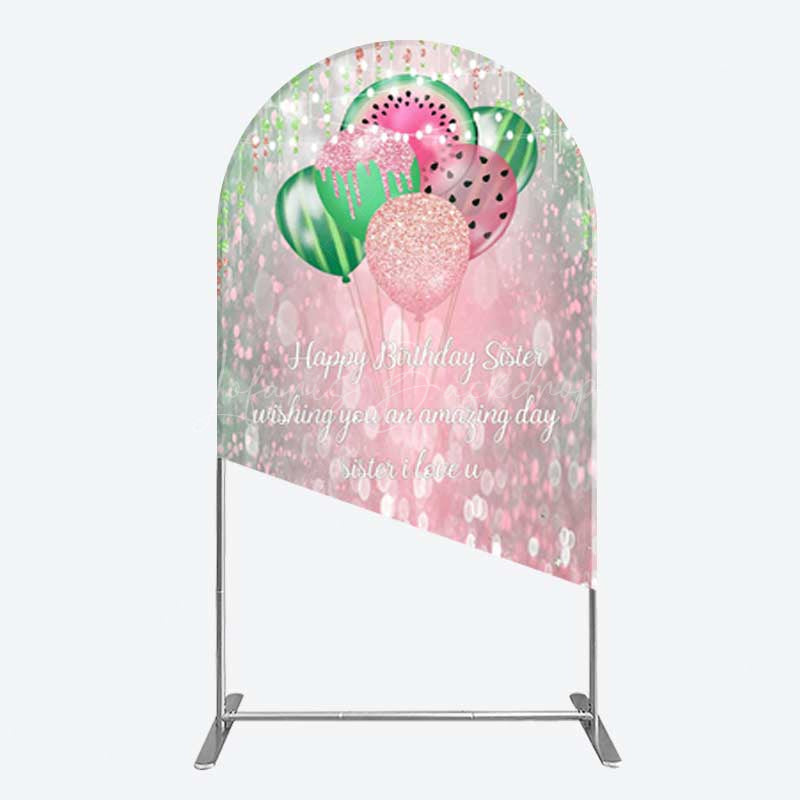 Lofaris Watermelon Balloons Pink Glitter Birthday Arch Backdrop