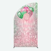 Lofaris Watermelon Balloons Pink Glitter Birthday Half Moon Arch Backdrop