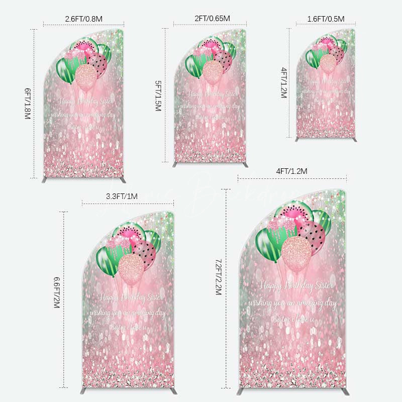 Lofaris Watermelon Balloons Pink Glitter Birthday Half Moon Arch Backdrop