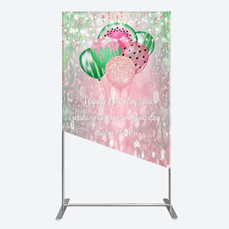 Lofaris Watermelon Balloons Pink Glitter Birthday Rectangle Backdrop
