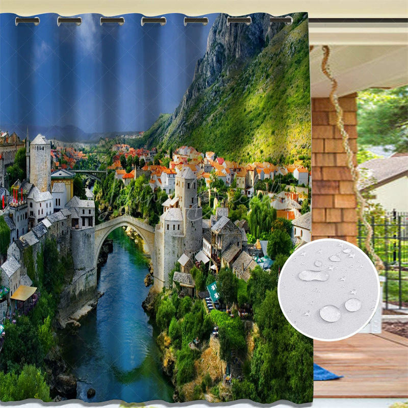 Lofaris Waterproof Printed Landscape Outdoor Curtains For Gazebo