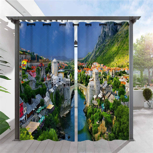 Lofaris Waterproof Printed Landscape Outdoor Curtains For Gazebo