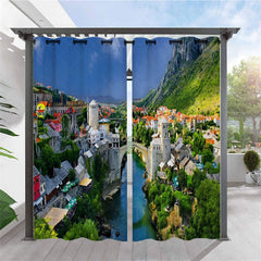 Lofaris Waterproof Printed Landscape Outdoor Curtains For Gazebo