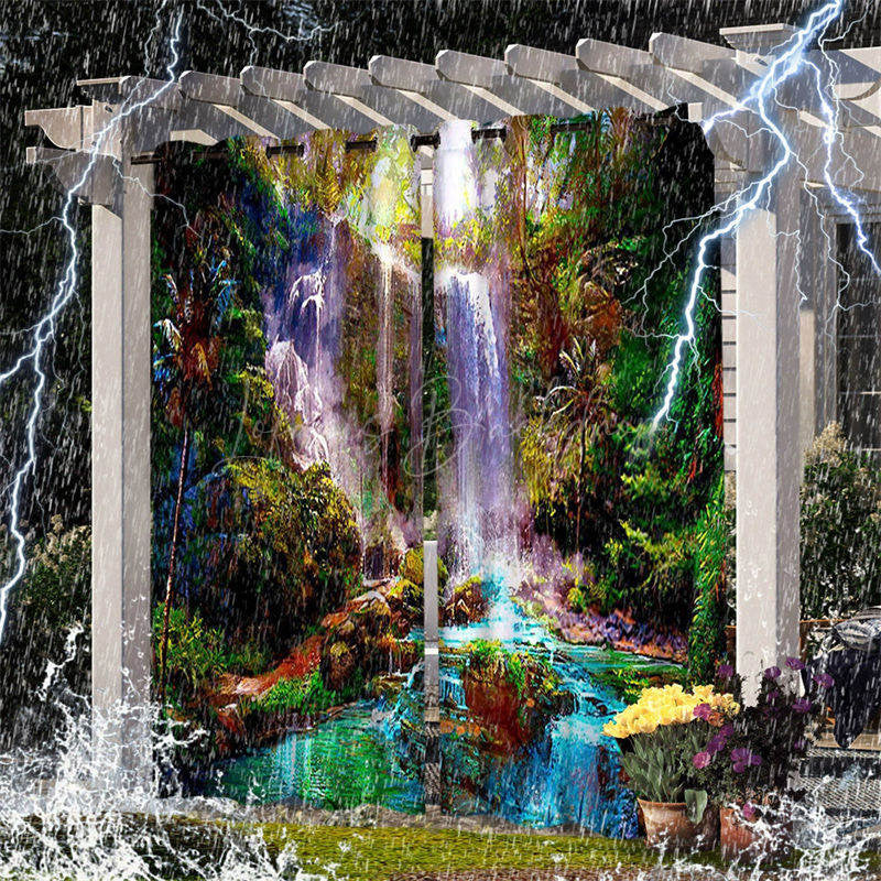 Lofaris Waterproof Tribal Waterfall Landscape Outdoor Curtains For Gazebo