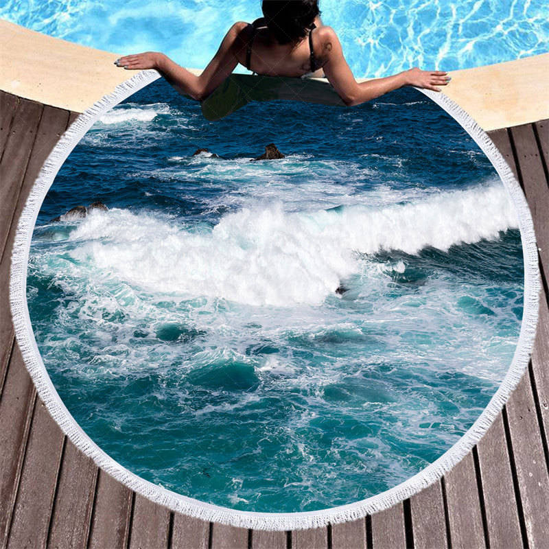 Lofaris Wave And Reefs Summer Vibe Holiday Round Beach Towel