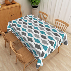 Lofaris Wavy Blue And Grey Print Rectangular Tablecloth