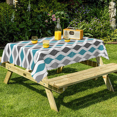 Lofaris Wavy Blue And Grey Print Rectangular Tablecloth