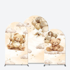 Lofaris We Can Bearly Wait Arch Backdrop for Baby Shower Cute Teddy Bear on Clouds with Balloons Neutral Party Decor