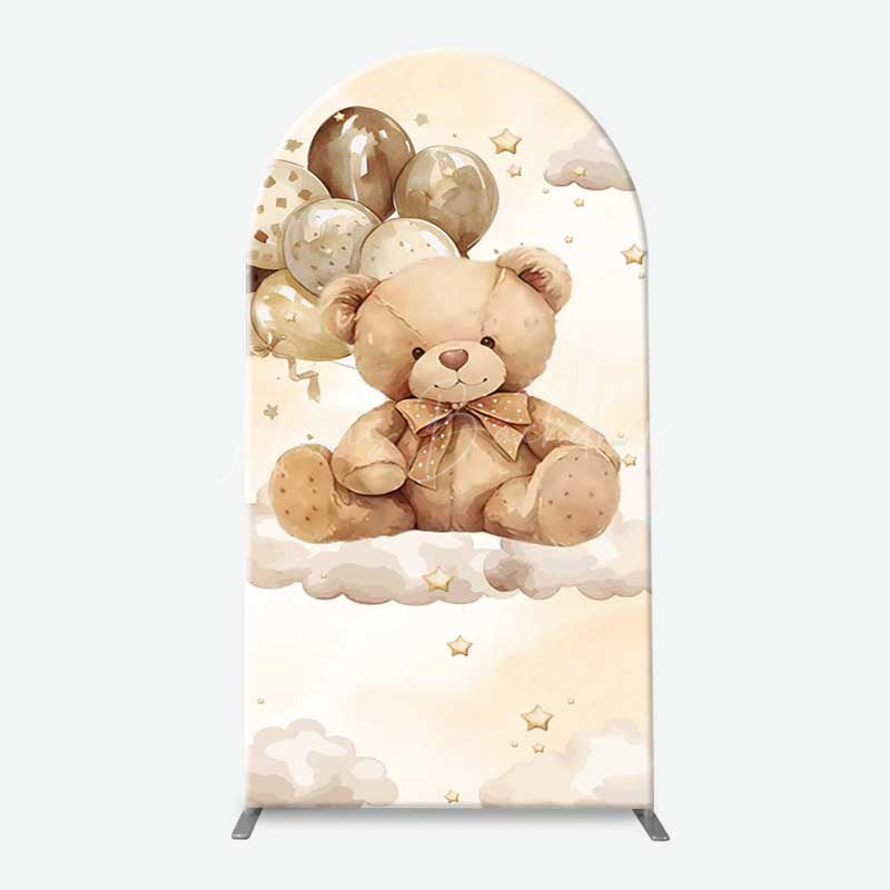 Lofaris We Can Bearly Wait Arch Backdrop for Baby Shower Cute Teddy Bear on Clouds with Balloons Neutral Party Decor