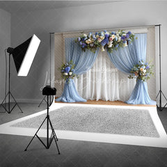 Lofaris Wedding Arch Backdrop Dusty Blue Drapes with Floral Decor Elegant Bridal Shower Photo Booth Background