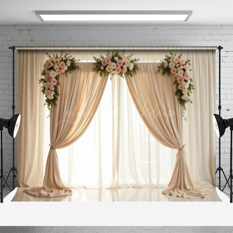 Lofaris Wedding Statement Floral White Curtains Backdrop