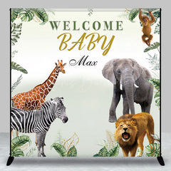 Lofaris Welcome Baby Custom Name Backdrop for Shower Safari Jungle Animals Wild Greenery Themed Photo Prop Decor