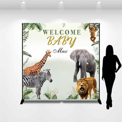 Lofaris Welcome Baby Custom Name Backdrop for Shower Safari Jungle Animals Wild Greenery Themed Photo Prop Decor