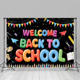 Lofaris Welcome Back To School Backdrop Banner Colorful Classroom and Supplies Decor First Day of Photo Prop