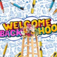 Lofaris Welcome Back to School Backdrop Vibrant Educational Supplies Photo Background for Kids First Day Party