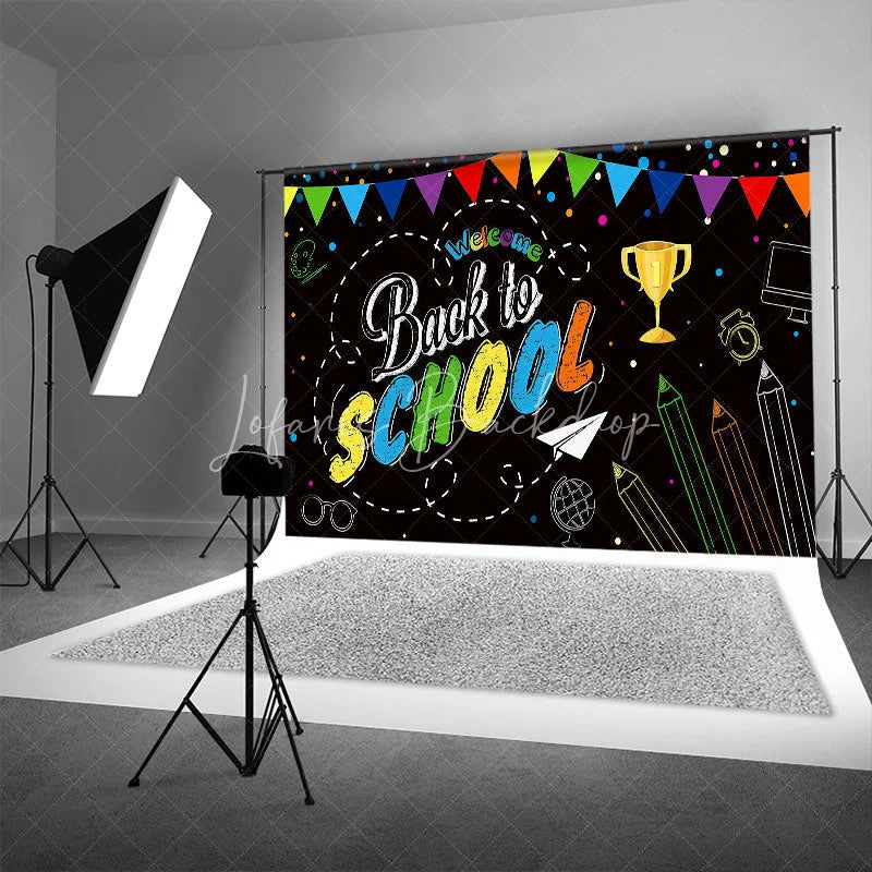 Lofaris Welcome Back to School Chalkboard Backdrop Colorful Pennants Education Party Decor Photography Background