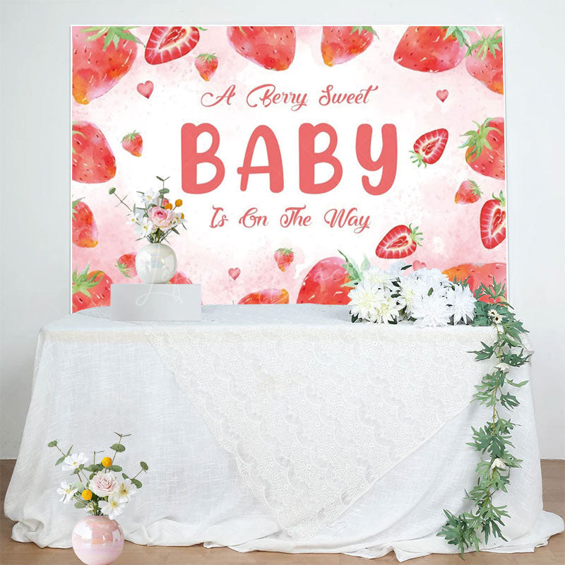 Lofaris Welcome Sweet Strawberry Girl Baby Shower Backdrop