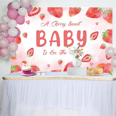 Lofaris Welcome Sweet Strawberry Girl Baby Shower Backdrop