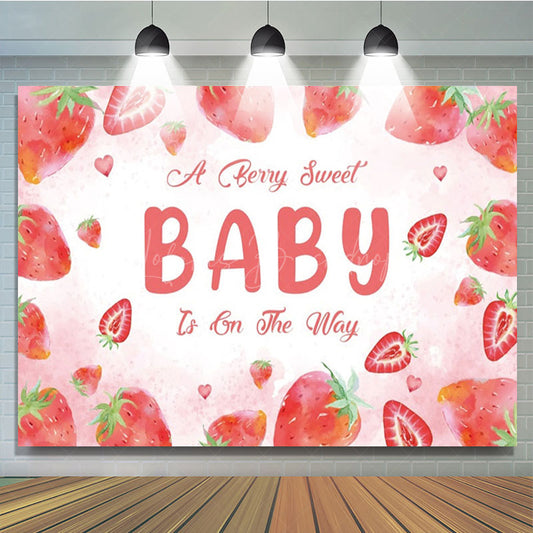 Lofaris Welcome Sweet Strawberry Girl Baby Shower Backdrop