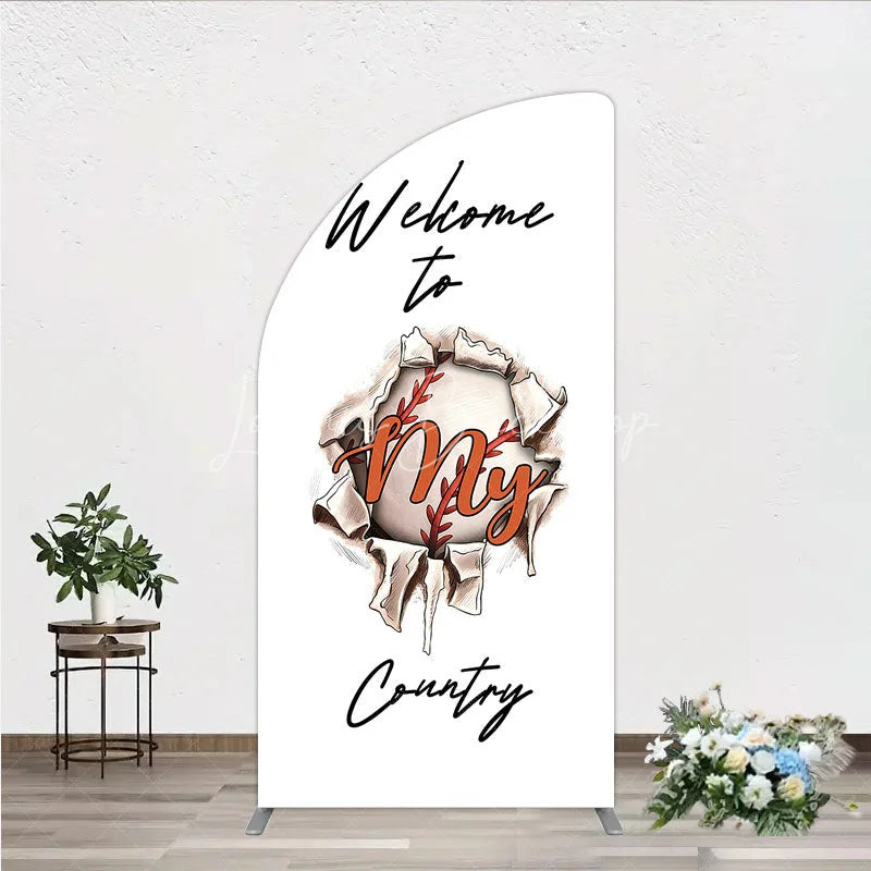 Lofaris Welcome to My Country Baseball Half Moon Arch Backdrop Sports Theme Breakthrough Design Party Cover